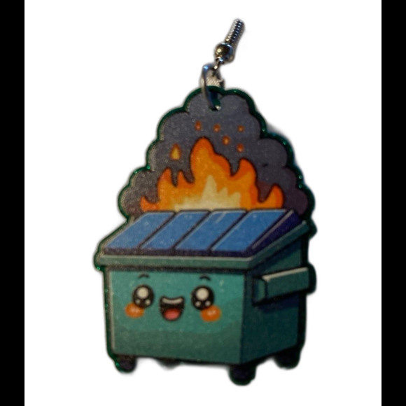 Earrings Dumpster Fire Acrylic Dangle Lightweight Whimsical Funny Humorous - Picture 2 of 5